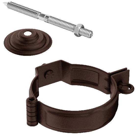 Водосток Aquasistem, Система 125x90 - Декоративный хомут трубы под метиз с комплектом крепления RAL 8017 Коричневый matt купить в Ирбите